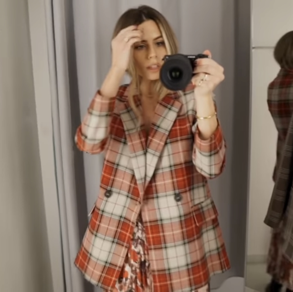 Double-breasted Plaid Blazer